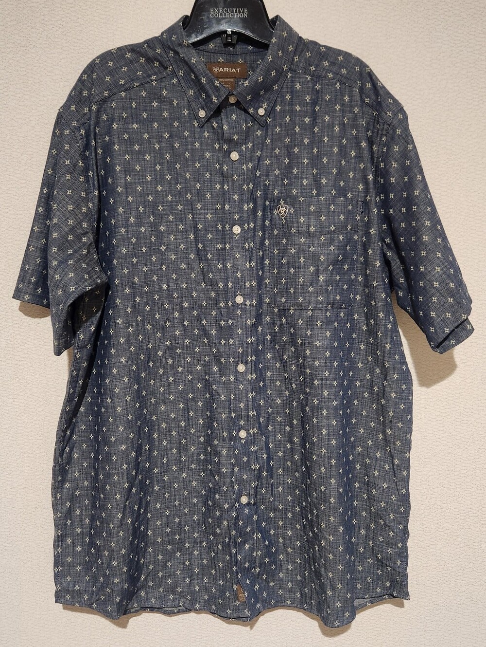 Ariat Mens Chambray Blue Kace Short Sleeve Shirt Button Down Large Western